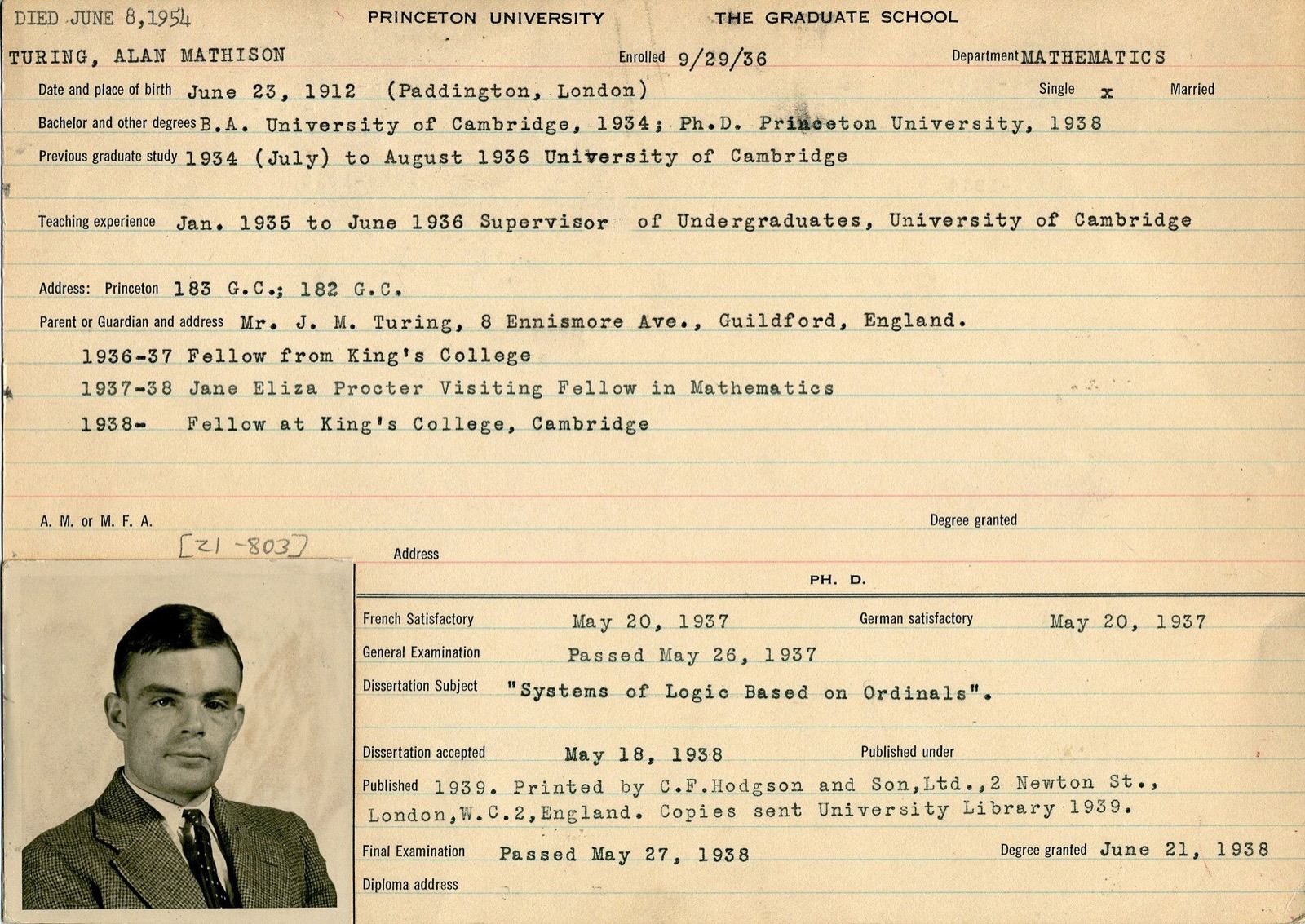 Portrait of Alan Turing